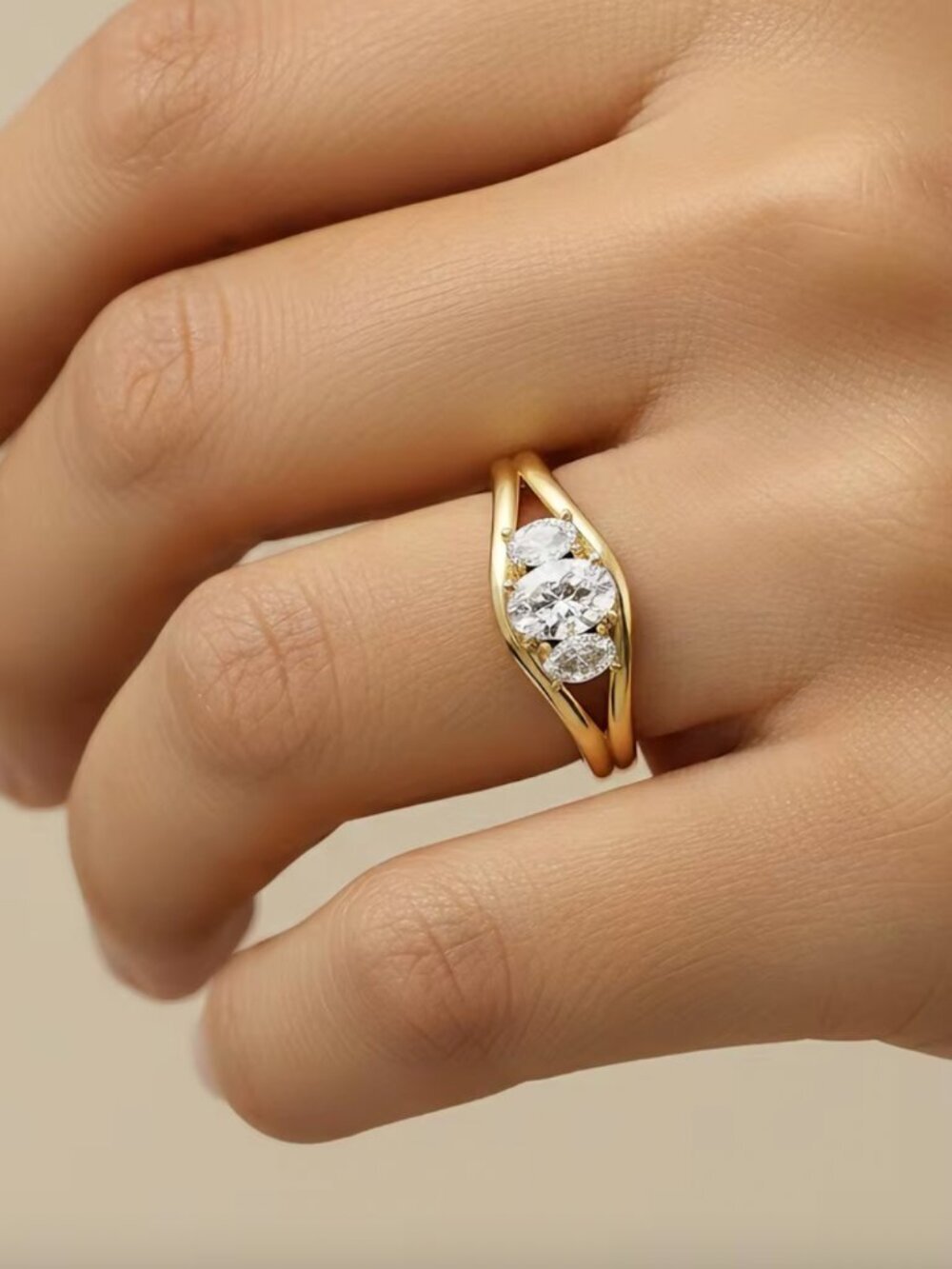 NEW 18k Yellow Gold Diamond Ring Band Oval Cut Ring Sterling Silver Ring